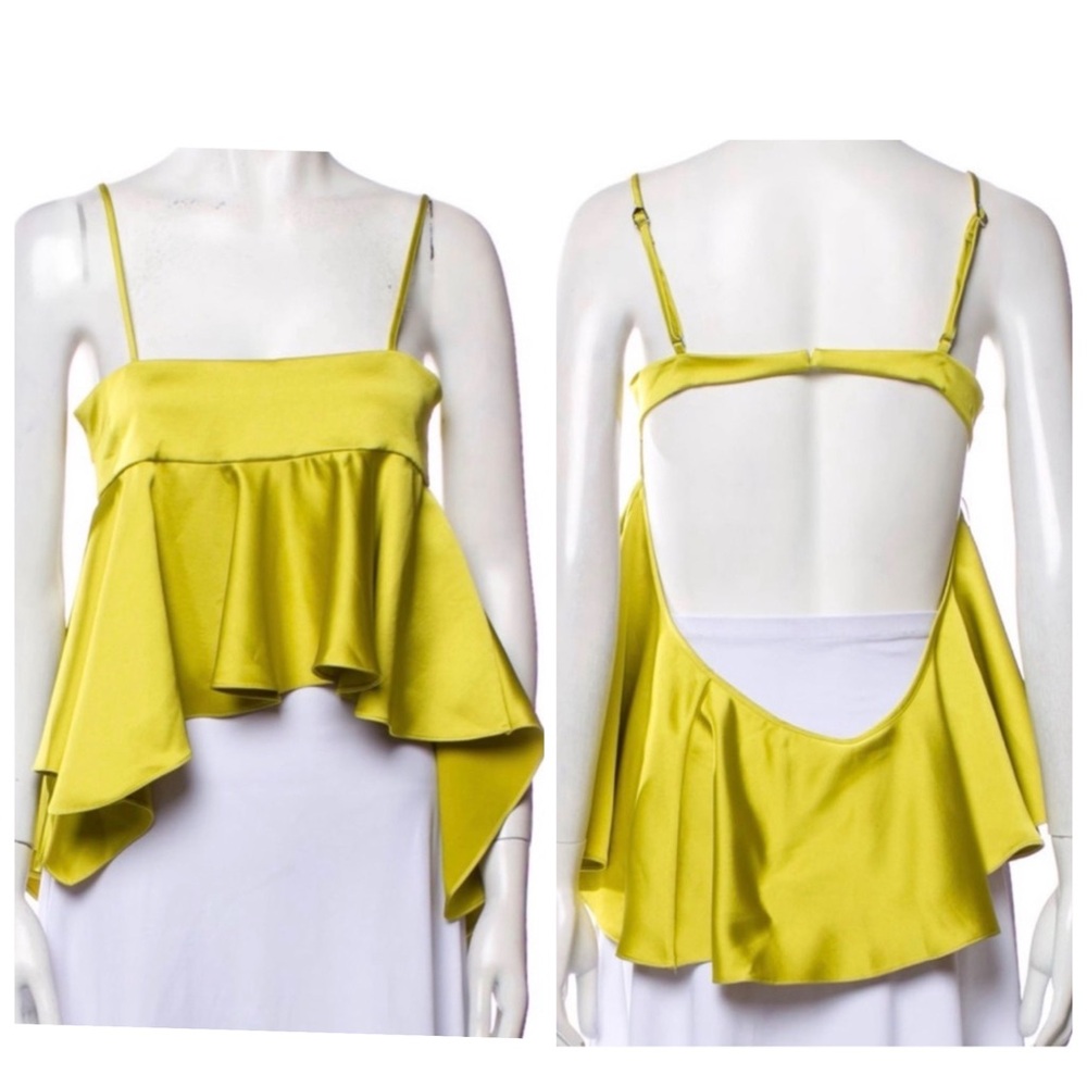 ATTICO Yellow Ruffle Spaghetti Strap Women's Top